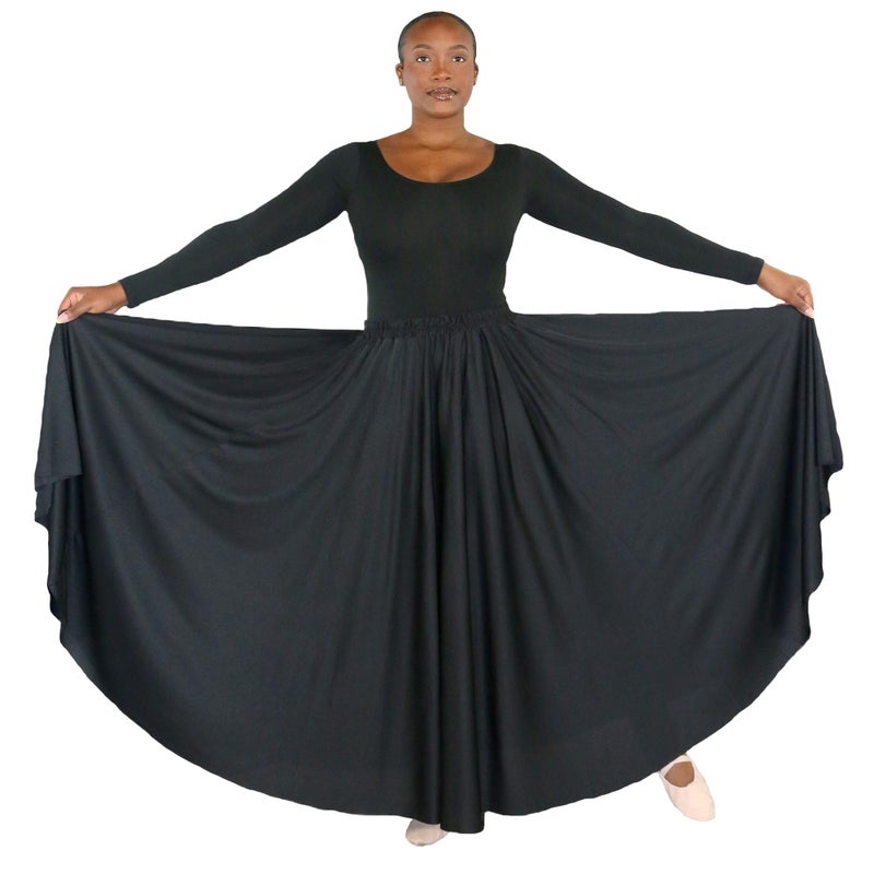 Danzcue Womens Long Full Circle Dance Skirt, Black, S-M - Image 5